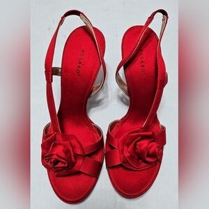 Pesaro Abbey Red‎ Leather Heels Stilettos with Rose 232306 Women's Size 8.5M